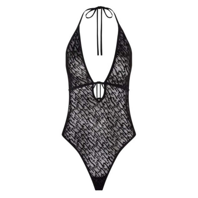 Body Trapstar Dama Jacquard Mesh Halterneck Negrii Romania | RP03-824