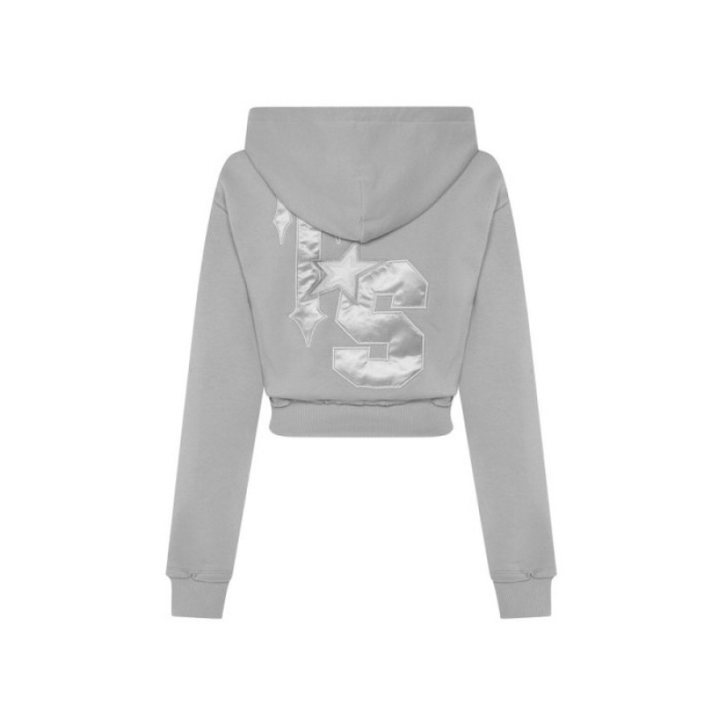 Hanorac cu Gluga Trapstar Dama TS-Star Silver Satin Applique Hoodie Gri Romania | EA65-490