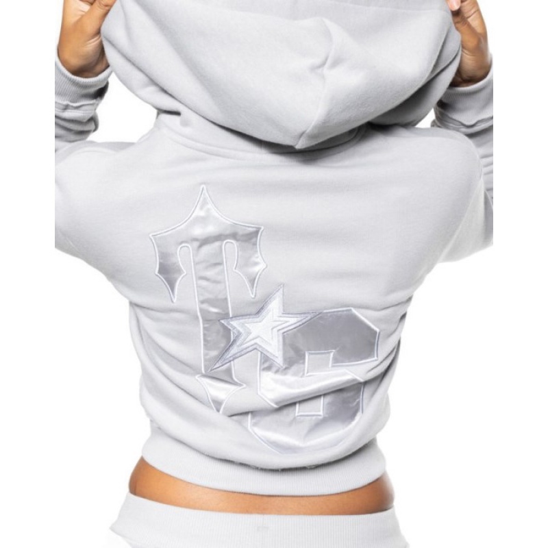 Hanorac cu Gluga Trapstar Dama TS-Star Silver Satin Applique Hoodie Gri Romania | EA65-490