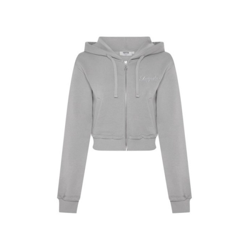 Hanorac cu Gluga Trapstar Dama TS-Star Silver Satin Applique Hoodie Gri Romania | EA65-490