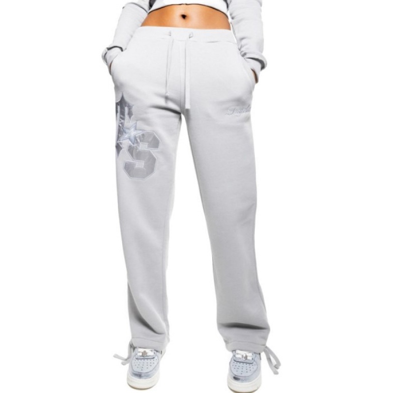 Pantaloni Jogger Trapstar Dama TS-Star Silver Satin Applique Loose Fit Gri Romania | NR91-263