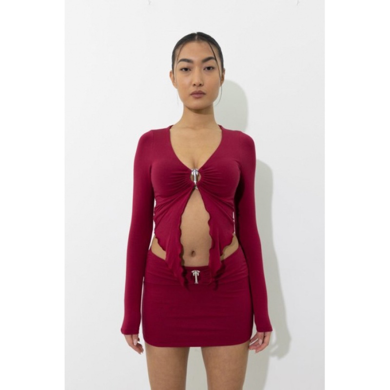 Top Trapstar Dama Long Sleeve Wing Hem Bralette Rosii Romania | LK81-524