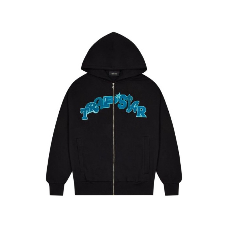 Trening Trapstar Barbati Wildcard Chenille Hoodie Negrii Turcoaz Romania | UT19-340