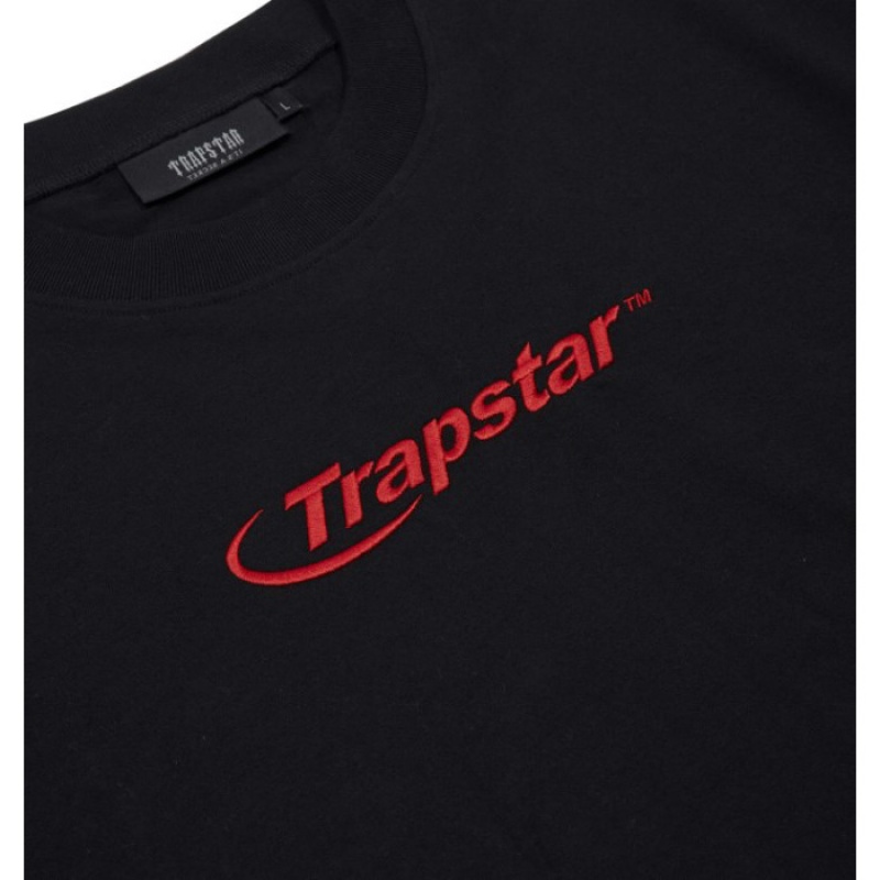 Tricou Trapstar Barbati Hyperdrive Embroidered Tee Negrii Rosii Romania | TS19-352