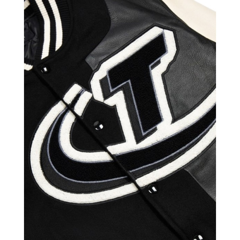 Îmbrăcăminte Exterioară Trapstar Barbati Hyperdrive T Chenille Varsity Jacket Negrii Albi Romania | FL49-590